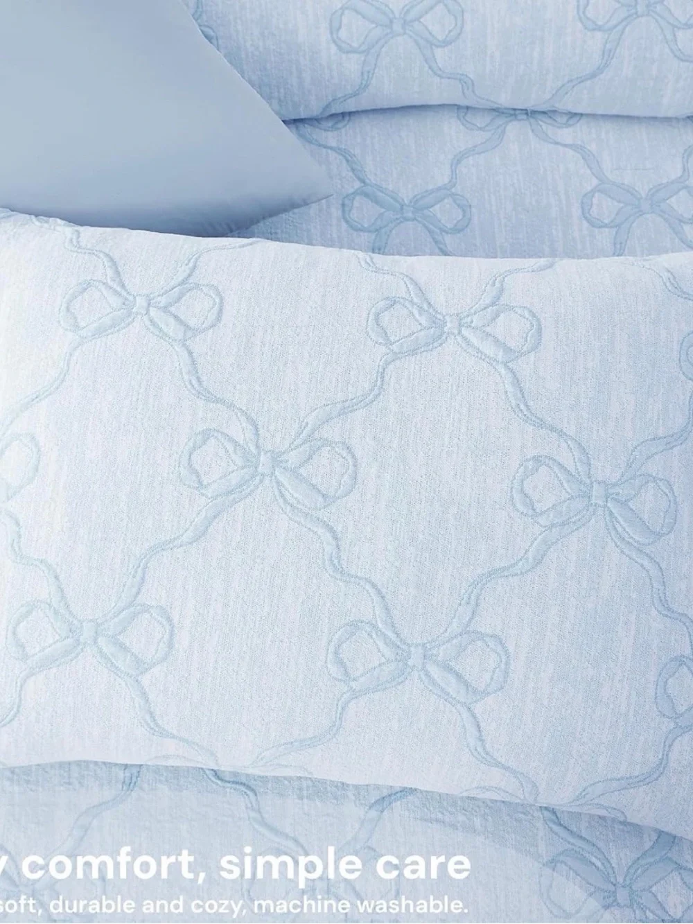 Light Blue Bow Quilted Comforter Set - Brand